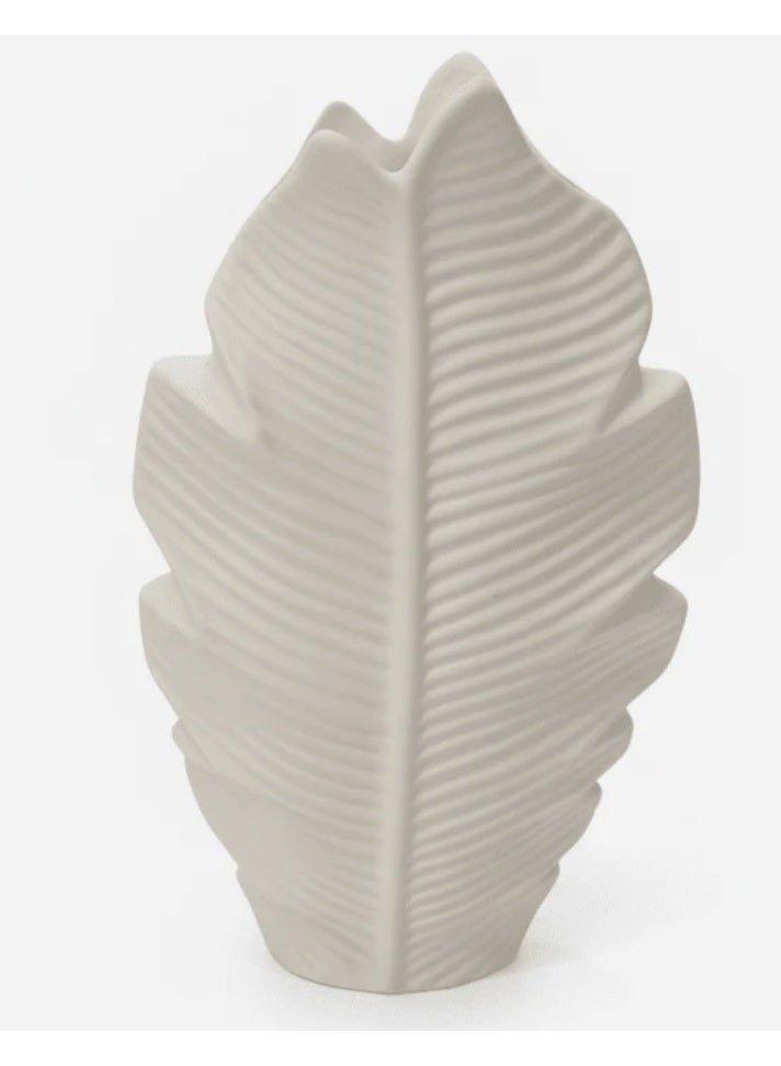 AKDC Luxury Leaf-Inspired Ceramic Flower Vase – Elegant White Decorative Vase with Artistic Leaf Shape Design, 30 cm - Image 1
